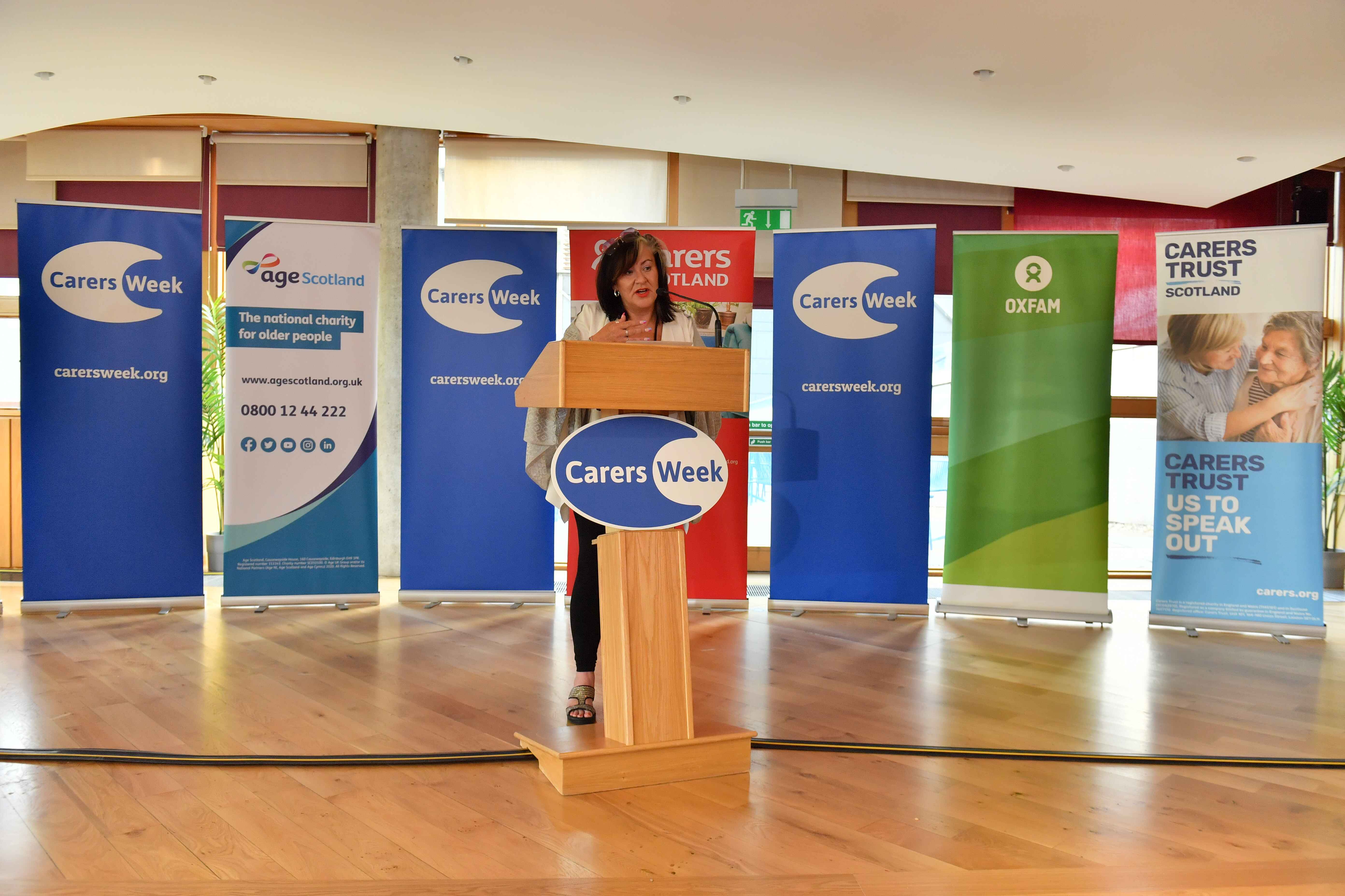 Celia Sweeney speaking at the Carers Week reception at the Scottish Parliament on Wednesday 5 June 2024